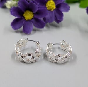 Woven Style Vintage Silver Plated Hoop Earrings